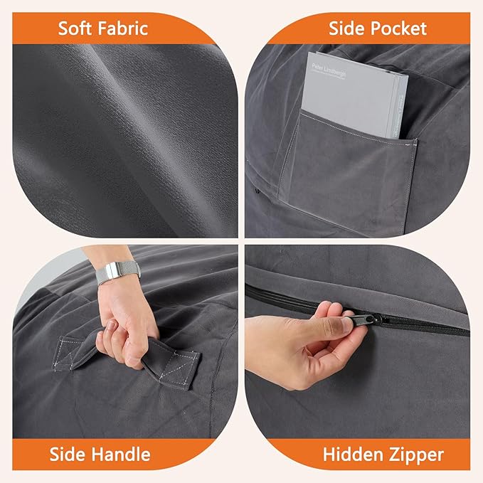 Sweetcrispy Bean Bag Chair for Kids/Teens, Oversized Beanbag for Gaming Reading Foam Filled Couch Furniture with Soft Removable Cover, Giant Comfy Sofa for Living Room Bedroom College Dorm, 3 Feet