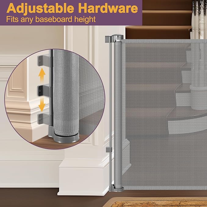 42" Tall X 130" Extra Wide Retractable Dog Gates for Large Openings Extra Tall Pet Gate for Doorways Tall Baby Gates for Dogs Extra Large Mesh Gate Long Outdoor Gate Tall Gate for Kids or Pets, Gray