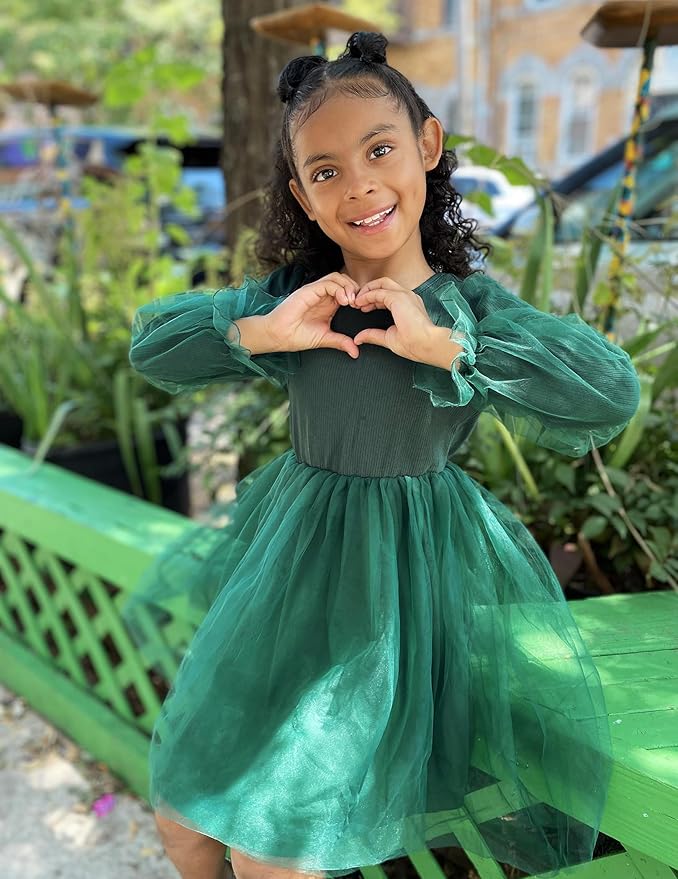 Arshiner Toddler Christmas Dress Girls Sequin Tulle Puff Long Sleeves Tutu Dress Princess Birthday Party Clothes 1-6T