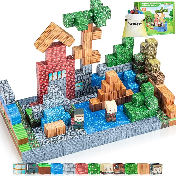68Pcs Magnetic Blocks Craft World Set, Magnetic Blocks Le Building go Toys for Kids,STEM Sensory Toys for Toddlers Kids Christmas Birthday Gifts for 3+ Years Old Girls Boys
