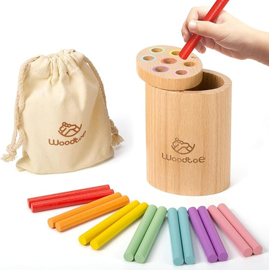 Wooden Montessori Sticks Toys for 1-3 Year Old, 7 Colors Sorting Learning Toys for Toddlers 1 2 3, Developmental Sensory Toys for Babies, Fine Motor Skills Travel Gifts for Baby Boys Girls