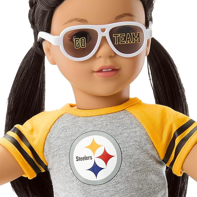 American Girl Pittsburgh Steelers 18 inch Doll Fan Outfit and Accessories, Black and Yellow, 6 pcs, Ages 6+