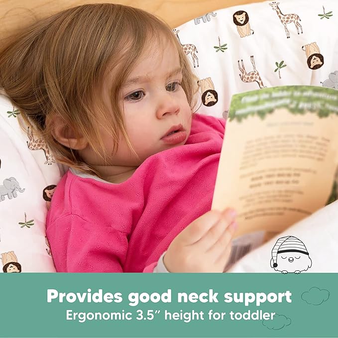 Toddler Pillow with Pillowcase - 13x18 My Little Dreamy Pillow, Organic Cotton Toddler Pillows for Sleeping, Kids Pillow, Travel Pillows, Mini Pillow, Nursery Pillow, Toddler Bed Pillow (The Wild)