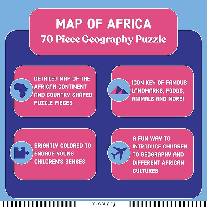 Mudpuppy Map of Africa – 70 Piece Geography Puzzle with Country-Shaped Pieces and Iconic Landscapes Cultural Items and More