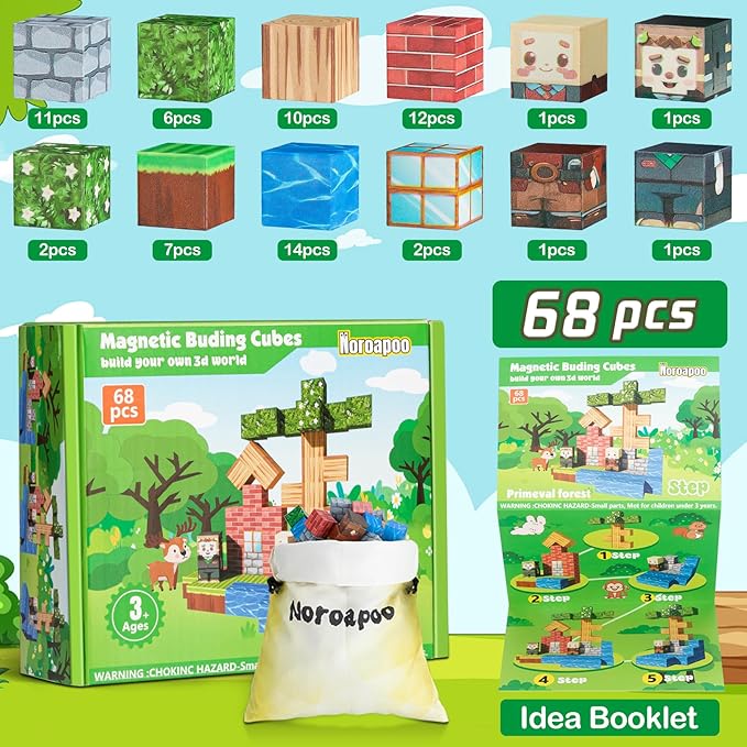 68Pcs Magnetic Blocks Craft World Set, Magnetic Blocks Le Building go Toys for Kids,STEM Sensory Toys for Toddlers Kids Christmas Birthday Gifts for 3+ Years Old Girls Boys