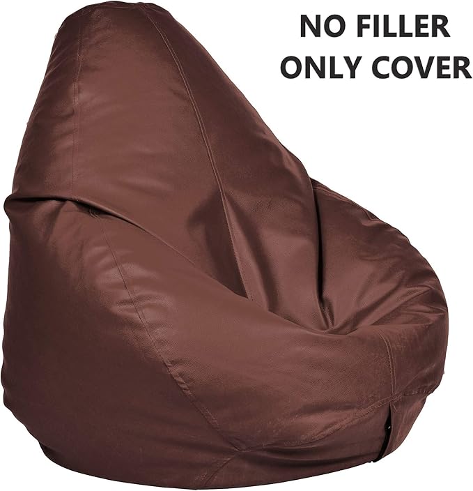 Ample Decor Bean Bag Cover (No Filling), Plush Toys Storage Soft Leatherette, Durable Construction Sturdy Zipper, Ideal for Children and Teenagers - Tan Brown