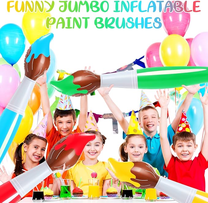 43.3 Inch Giant Inflatable Paint Brushes Large Blow up Colored Paintbrushes Set Art Paint Brushes for Kids Summer Birthday Party Favor Decoration Back to School Classroom, 4 Color