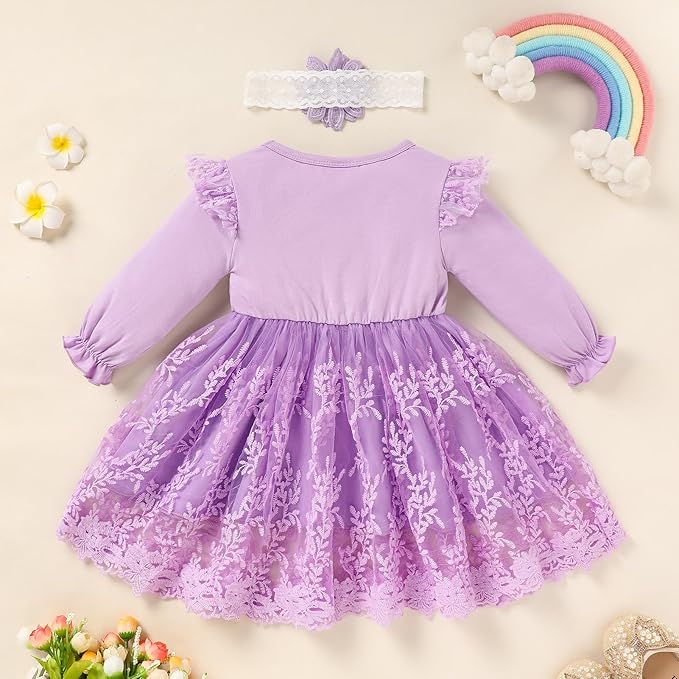 Baby Girl Dress Ruffle Sleeve Toddler Girl Dresses Infant Girls Long Sleeve Fall Winter Clothes Flower Tulle Dress
