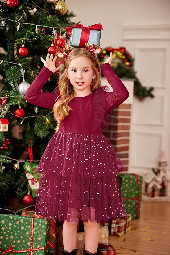 Arshiner Toddler Dress Baby Girls Tutu Tiered Formal Party Sequin Tulle Dresses Fall Winter Clothes for 1-6 Years