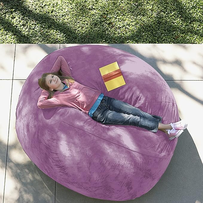 Giant Fur Bean Bag Chair Cover for Kids Adults, (No Filler) Living Room Furniture Big Round Soft Fluffy Faux Fur Beanbag Lazy Sofa Bed Cover (Purple, 5FT)