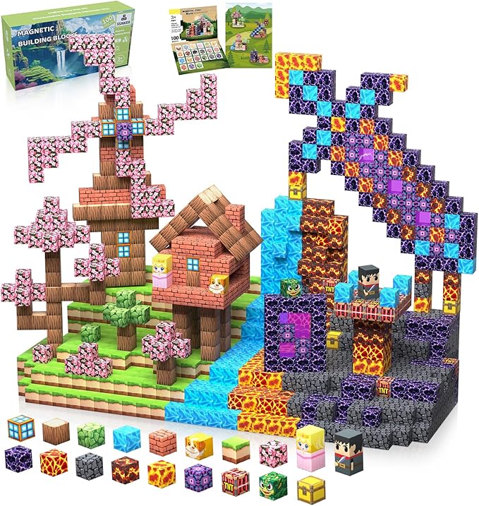 Magnetic Blocks, 3D Building Blocks Set for Kids Ages 3 4 5 6 7 8 9 10, 100 PCS Magnetic Cube, STEM Montessori Construction Toys for Easter Birthday Gifts (CX-001)