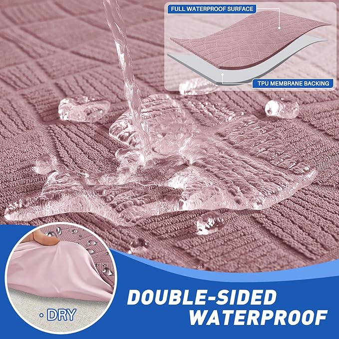 MAXIJIN Waterproof Recliner Couch Cover 5 Pieces Recliner Sofa Covers 3 Seater, Reclining Couch Furniture Protector with Elastic Straps & Pockets for Pet, Kids (Sofa Recliner, Dusty Pink)