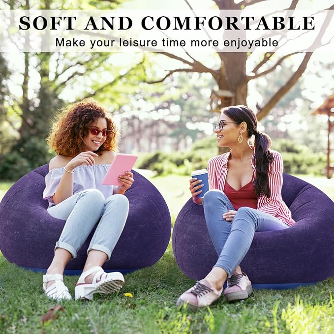 2 Pcs Bean Bag Chairs for Adults Kids Inflatable Chairs with Electric Air Pump Blow up Chair Inflatable Lazy Sofa Folding Portable Inflatable Chair for Living Room Bedroom(Blue)