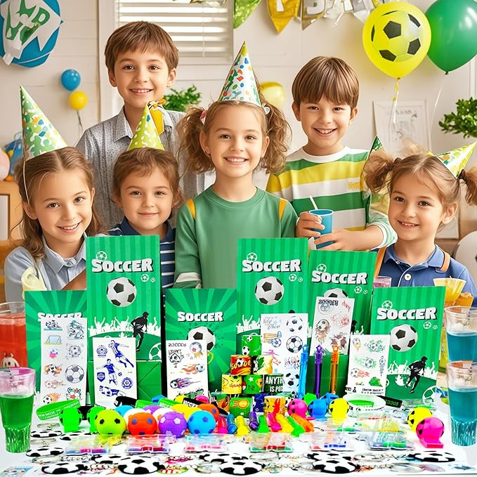 158Pcs Soccer Party Favors for Kids, Soccer Goodie Bag Stuffers Includ Rotatable Finger Stress Toys Whistles Bubble Wands Keychain Sticker for Birthday School Classroom Gifts Reward Prize