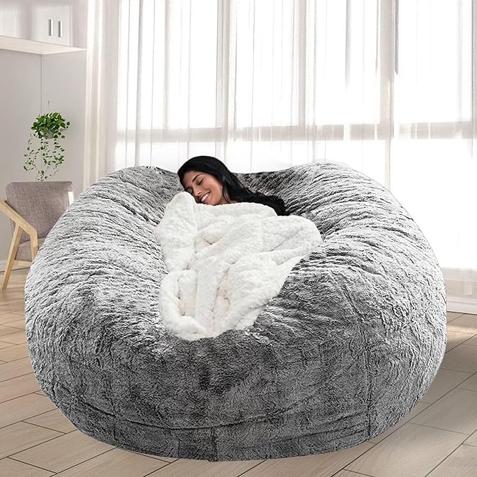 7FT Bean Bag Chair for Adults Kids No Filling Comfy Giant Living Room Chairs Gaint Bean Bag for Stuffed Animal Storage, Grey
