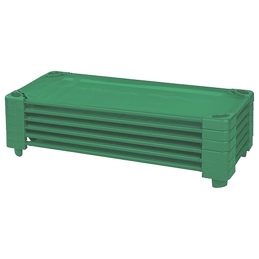 ECR4Kids Stackable Kiddie Cot, Ready-to-Assemble, Standard Size, Classroom Furniture, Green, 6-Pack
