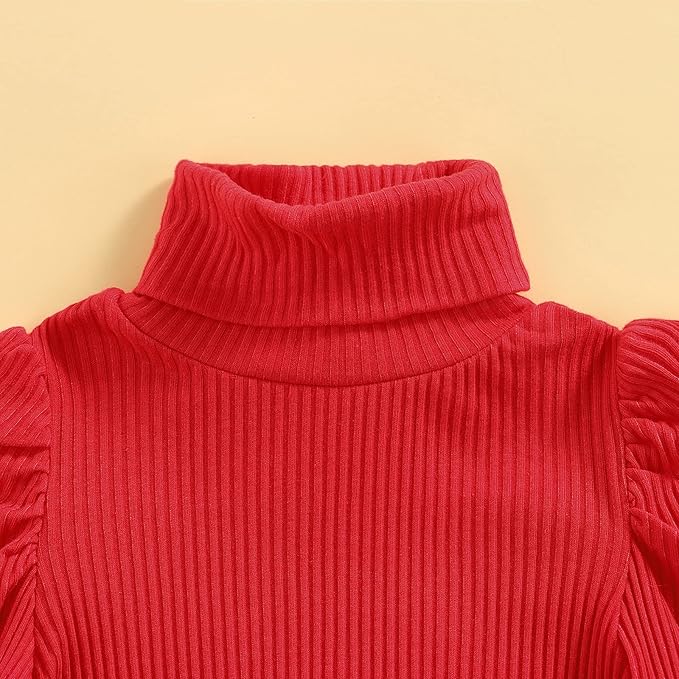 Fernvia Toddler Baby Girl Fall Winter Skirt Set Turtleneck Ribbed Long Sleeve T-Shirt Top & Plaid Skirts Dress 2Pcs Outfits