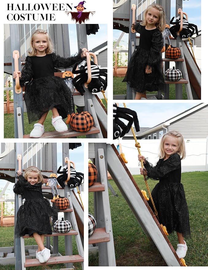 Arshiner Toddler Christmas Dress Girls Sequin Tulle Puff Long Sleeves Tutu Dress Princess Birthday Party Clothes 1-6T