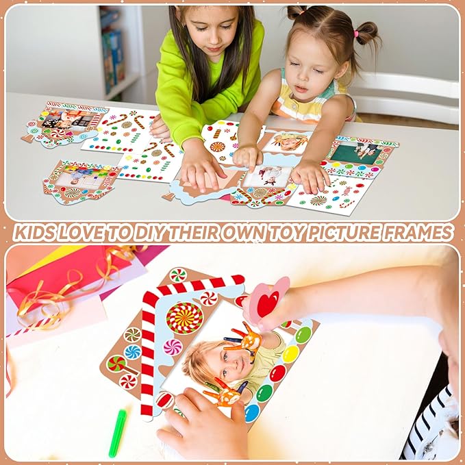 Qyeahkj 36 Packs Christmas Picture Frame Craft Kits for Kids, DIY Christmas Candy with Gingerbread House Peppermint Crafts for Holiday Xmas Photo Frames Art Favor Home Classroom Game Activities