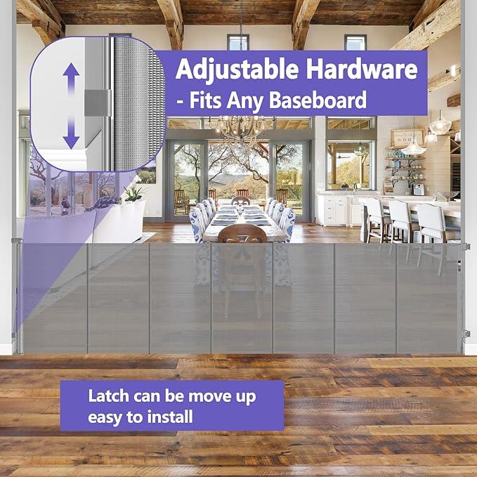 42" Tall X 120" Wide Retractable Baby Gates Extra Wide Dog Gate Keeps Pets from Getting Under Tall Baby Gate, Indoor/Outdoor Pet Gate for Cats, Extra Long Baby Gate Tall Dog Gates for Doorways, Gray