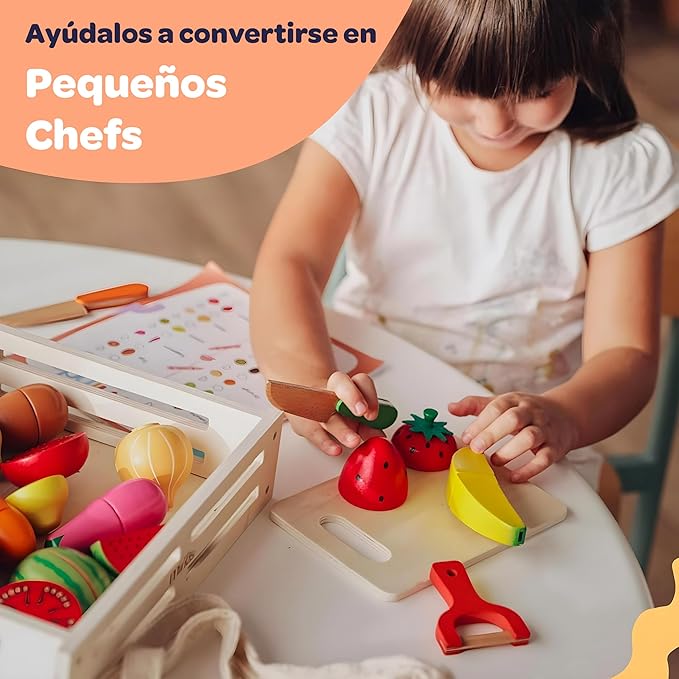 37 Pcs MINI MINDS Wooden Play Food, Shopping Bag & List. Magnetic Toddler Cutting Set, Play Food Sets for Kids Kitchen, Pretend Play Toys, Play Kitchen Toys, Montessori Toys