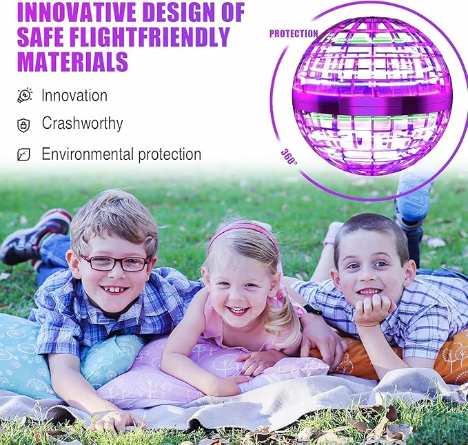 2025 Flying Orb Ball Toy, Galaxy Boomerang Hover Ball Led Lights Mini Drone Globe Hand Controlled Flying Ball Toys Cool Toys Gift for 6 7 8 9 10+ YearOld Boys Girls Teens Outdoor Toys(Purple)