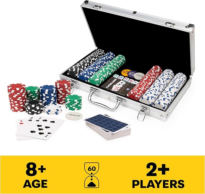 Spin Master Games, Cardinal Classics, 300-Piece Poker Set with Aluminum Carrying Case & Professional Weight Chips & Poker Dice, for Ages 8+