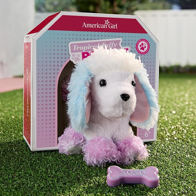 American Girl Truly Me 18-inch Doll Tropical Taffy Poodle Pet with Pink Bow and Dog Bone Toy, for Ages 6+