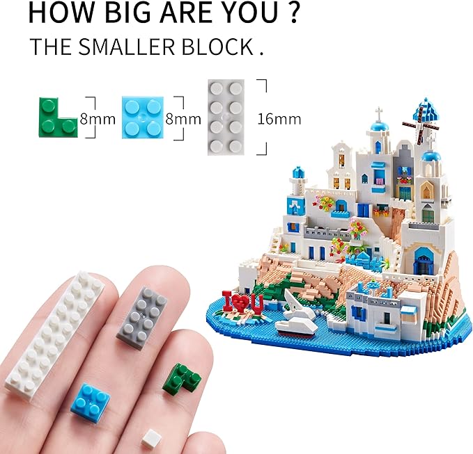 Architecture Micro Building Blocks Set for Adults- 5810PCS Romantic City Collectible Aegean Sea Mini Castle Building Blocks Modle Kits, Creative Present for Kids Age of 14+