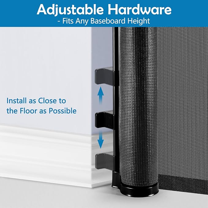 90 Inch Retractable Baby Gates Extra Wide Dog Gate Outdoor Retractable Gate Indoor Long Baby Gate Extra Wide Baby Gates for Large Openings Retractable Dog Gate Retractable Pet Gate for Doorway, Black