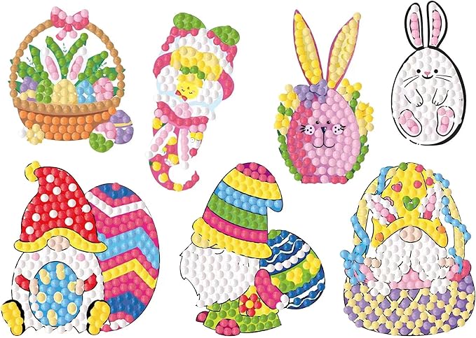 5D DIY Diamond Art Painting Stickers Kits for Kids, Diamond Mosaic Stickers by Numbers Kits Crafts Set for Children, Boys and Girls,Creative Handmade Art Craft Gift (Easter-3)