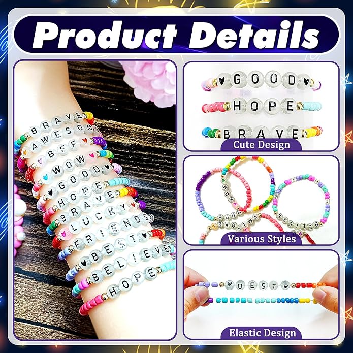 60 Pcs Colorful Friendship Bracelet Set for Girls Stretchy Bracelets for Kids and Women Beaded Friendship Bracelets for Teen Girls Party Favors