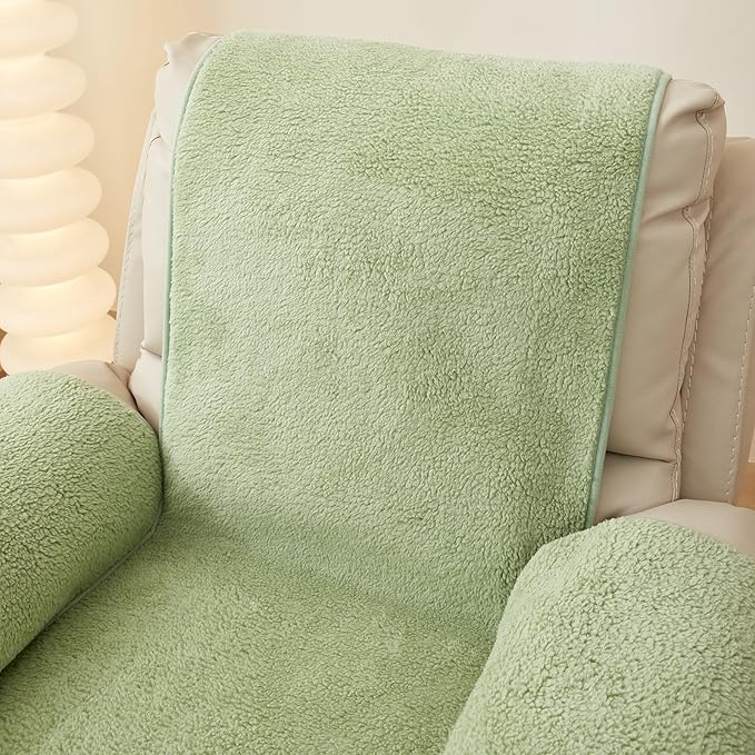 vctops Sherpa Fleece Recliner Chair Cover Super Soft Warm Plush Sofa Slipcover Furniture Protector Non Slip Washable Reclining Chair Cover for Kids, Pets (Green,22"x82")