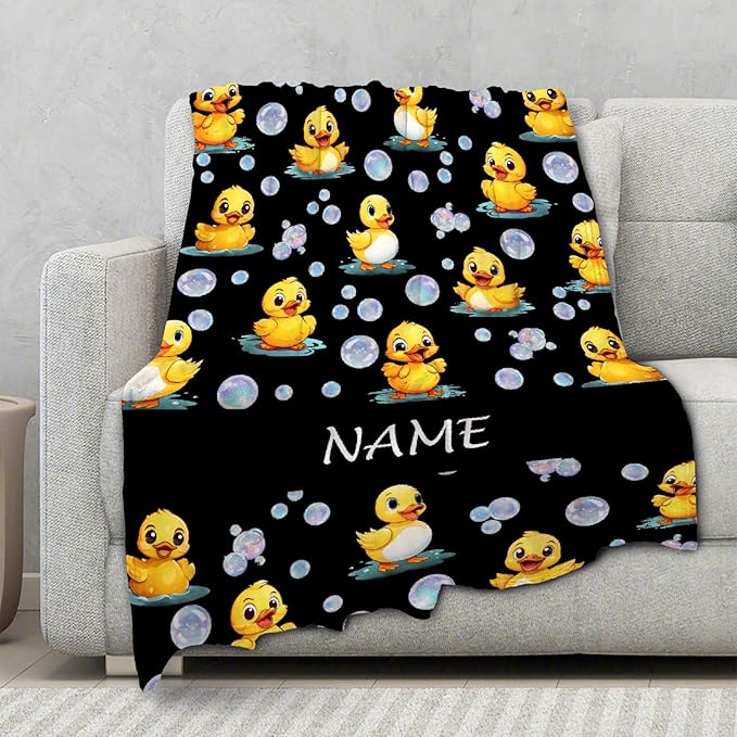 Custom Name Ducks And Bubbles Blanket Adult duck Blanket Kids Funny Blanket Suitable for Bedroom bed sofa Crib Couch Chair outdoor All Season Items That Yellow Duck Lovers Will Love 40"x30"for Pets