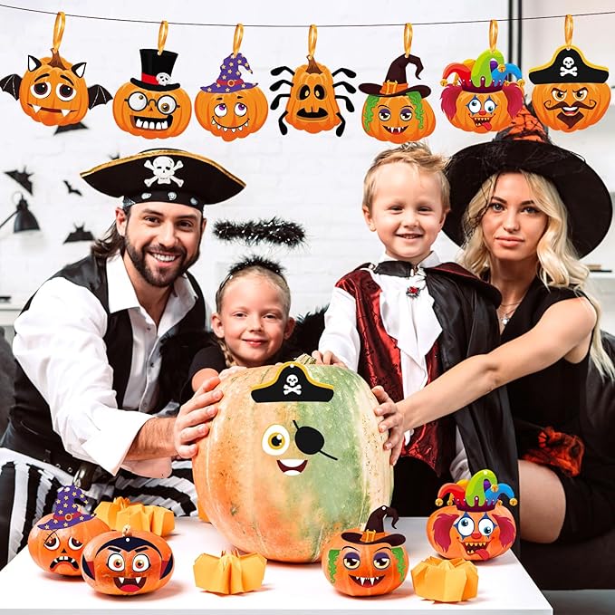 36 Set Halloween Pumpkin Crafts Kit Halloween Crafts for Kids Halloween Pirate Pumpkin Sticker DIY Craft Witch Pumpkin Decoration Hanging Ornaments for Kids Halloween Party Favor Supplies