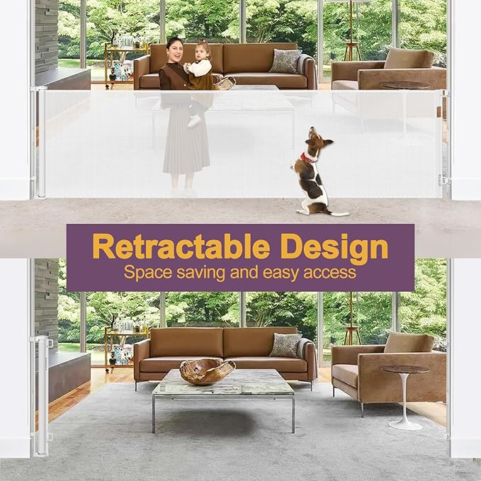 42" Tall X 200" Extra Wide Retractable Baby Gates, Extra Tall Dog Gate for Wide Openings, Extra Long Baby Gate for Doorways Extra Tall Mesh Gate for Pets Indoor Tall Baby Gate Outdoor Deck Gate, White