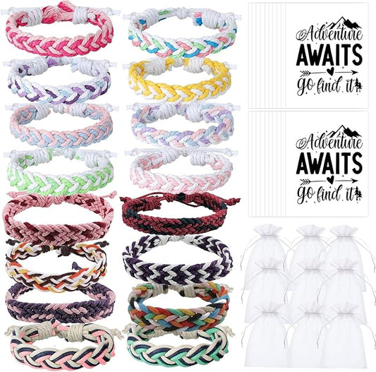 16 Set Friendship Bracelet Party Favors Braided Friendship Bracelets with Cards Adjustable Woven Friendship Bracelets Handmade Braided Bracelet for Teens Adults Camping Party Favors