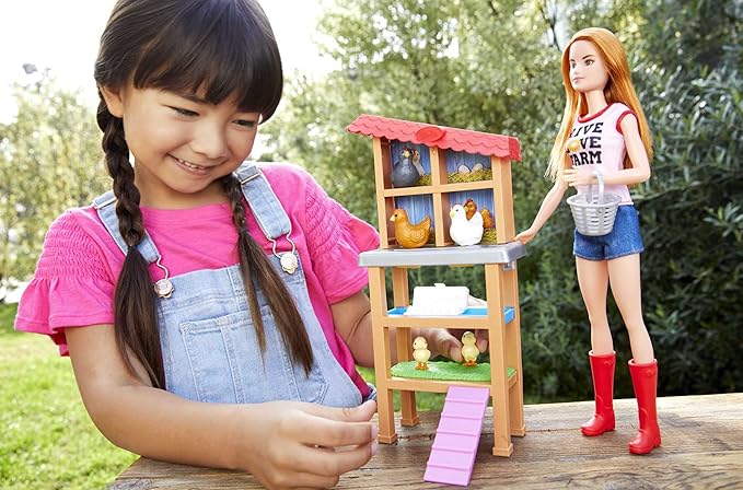 Barbie Careers Playset, Chicken Farmer Set with Fashion Doll with Red Hair & Boots, Henhouse, Chickens & Accessories (Amazon Exclusive)