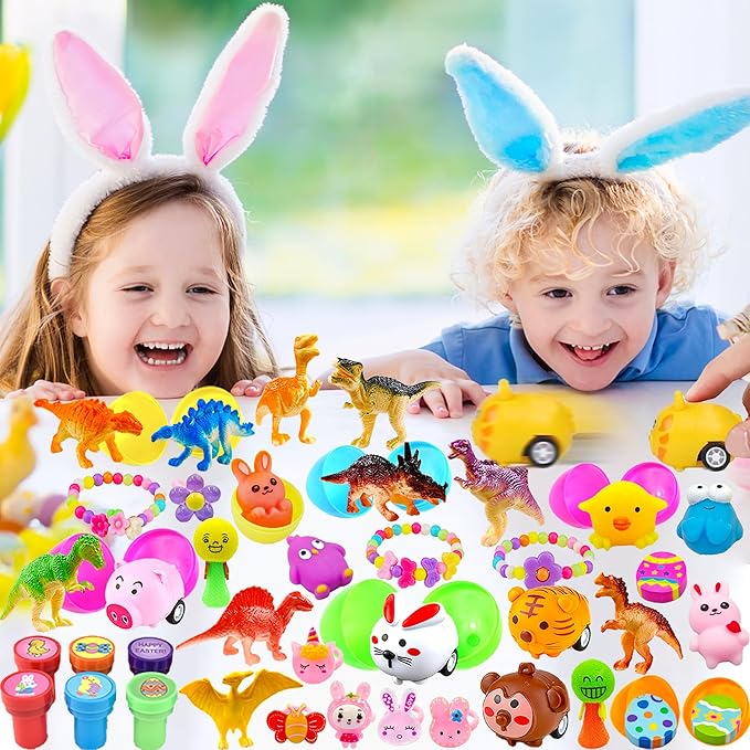 318 pcs Easter Eggs Filled Easter Egg Fillers 100 pack Easter Eggs Bulk wtih 218 Toys inside Small Toys for Easter Eggs Easter Basket Stuffers Easter Egg Hunt Party Favors for Kids Toddlers Boys Girls