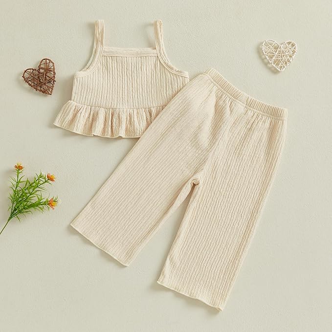 6M-5T Little Girl Clothes Boho Outfit Straps Hearts Shirts Cami Tank Tops Wide Leg Pants Baby Girl Summer Clothes