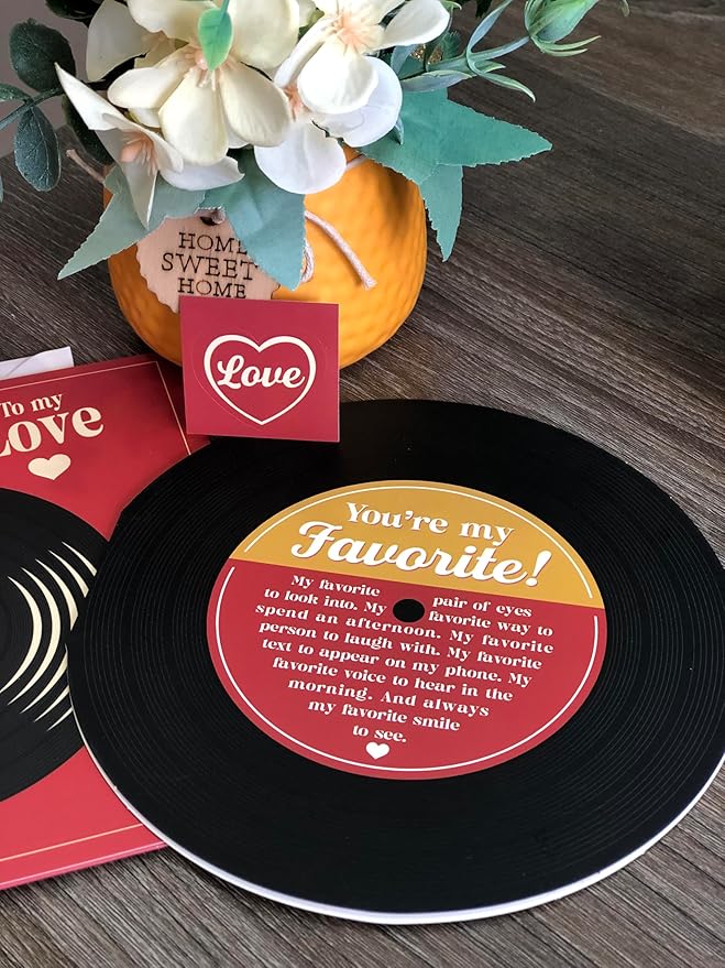 Anniversary Card, Valentines Day Gifts For Him, Love Card for Men Husband Boyfriend or Girlfriend, Retro Happy Anniversary, Romantic Card for Couple, Vinyl Record CD Birthday Card, First Date Gifts