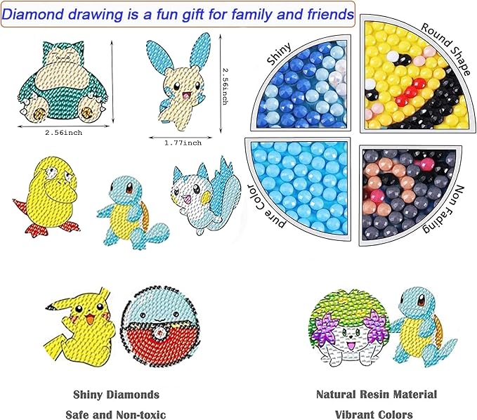 18 Pcs Diamond Art Stickers Kits for Kids, DIY Cartoon Paint by Numbers Diamonds Mosaic Stickers for Kids Arts Diamond Craft Stickers for Kids and Adult Beginners