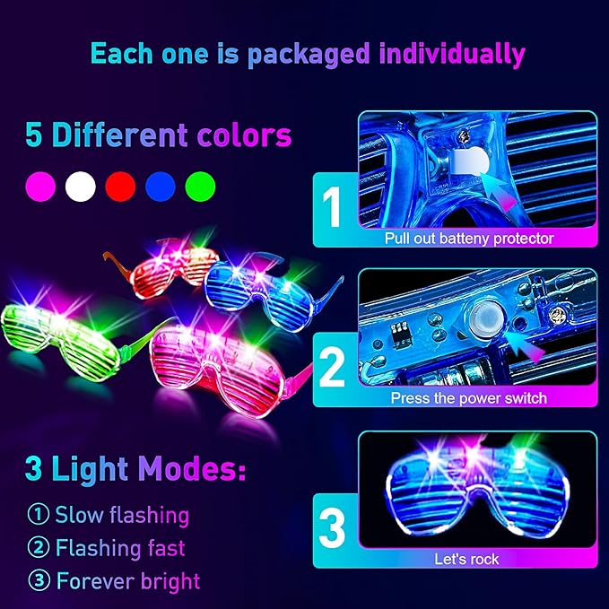 248 PCS Glow Party Supplies,New Year Party Favors 24PCS Foam Glow Sticks, 24PCS LED Glasses and 200PCS Glow Sticks Bracelets, Neon Party Favors for Glow Party, Wedding,Concert,Raves and Birthday