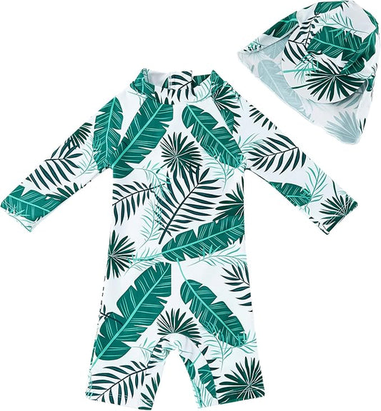 upandfast Baby/Toddler Swimsuit UPF 50+ Sun Protection One Piece Zipper Bathing Suit with Sun Hat Infant Beach Swimwear