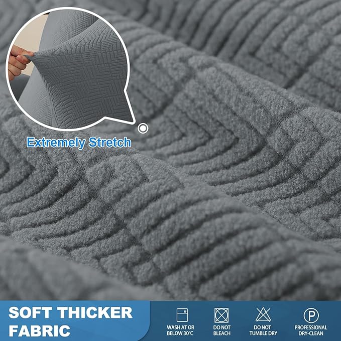 JIVINER 3 Piece Small Recliner Covers for Large Recliner with Pockets Stretch Jacquard Lazy Boy Reclining Couch Cover Soft Furniture Couch Protector with Elastic Bottom (1 Seater Small, Light Grey)