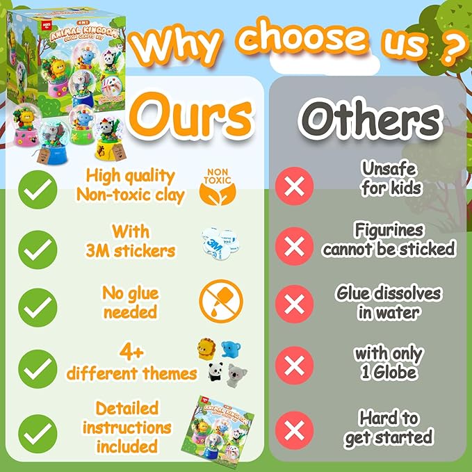 Animal DIY Snow Globe Kit - Make Your Own Water Globe Zoo Stem Projects DIY Activities Clay Toys Christmas Birthday Holiday for Girls Ages 4 5 6 7 8-12 Year Old Arts and Crafts Kit for Kids