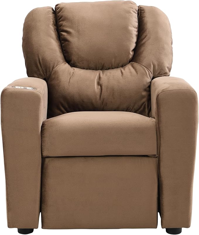 21.3" Kids Recliner Chair,Toddler Armchair Upholstered Couch with Cup Holder, Backrest,Children Upholstered Seating Sofa w/Headrest and Footrest,for Child's Bedroom,Brown