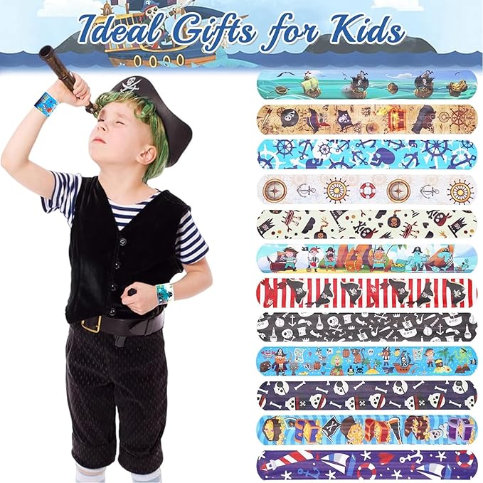 36 PCS Pirate Slap Bracelets Kids Party Favors,Bulk Snap Bracelet Party Favors Supplies for kids&teens Gifts Teacher Classroom School Favors