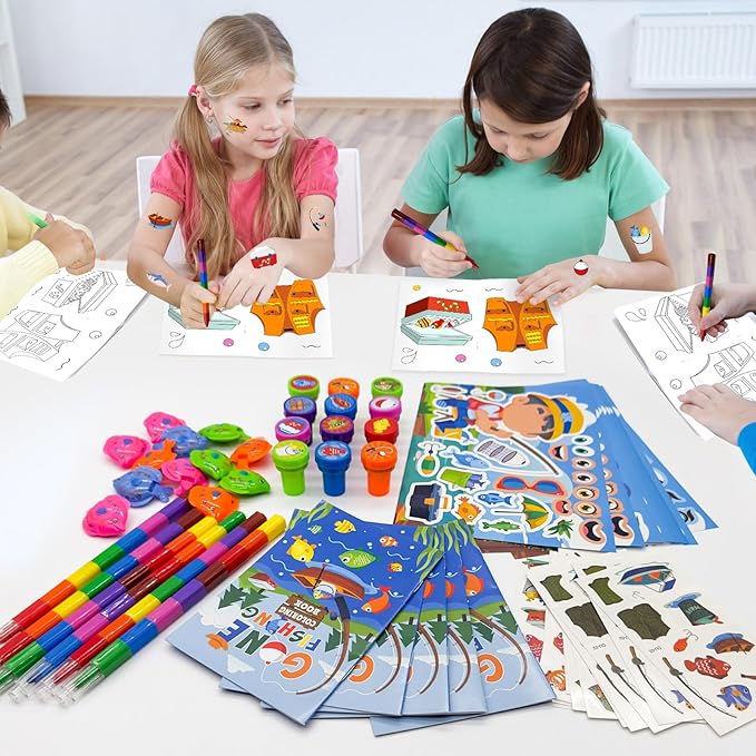 72 Pcs Gone Fishing Party Coloring Book with Crayons Bulk,Summer Fishing Party Favors Goodie Bags Fillers,Little Fisherman Birthday Party Supplies Face Stickers Tattoo Prizes Gift for Summer Party