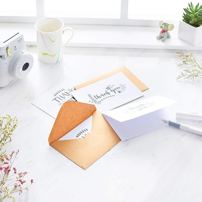 Amazon Basics Thank You Cards and Envelopes, 48 Count, Black and White